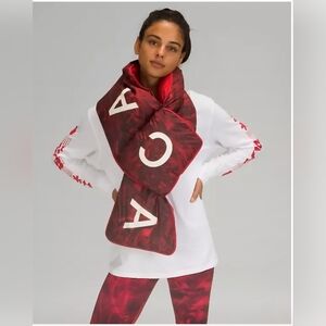 Lululemon Team Canada Down Filled Insulated Quilted Scarf * Red Marble